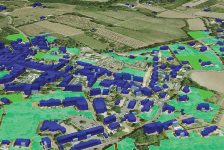 Vue immersive en 3D de gisements fonciers disponibles sur terrains nus et partiellement bâtis