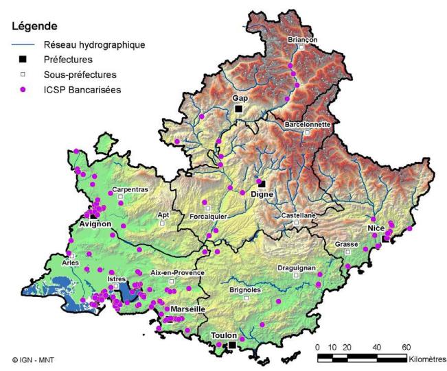 Localisation des 154 installations Classées ou Sites Pollués (ICSP) faisant l'objet d'une surveillance des eaux souterraines (source BRGM)