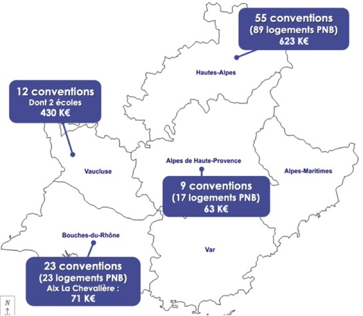 Cartes des sites traités par des travaux d'isolation de façade