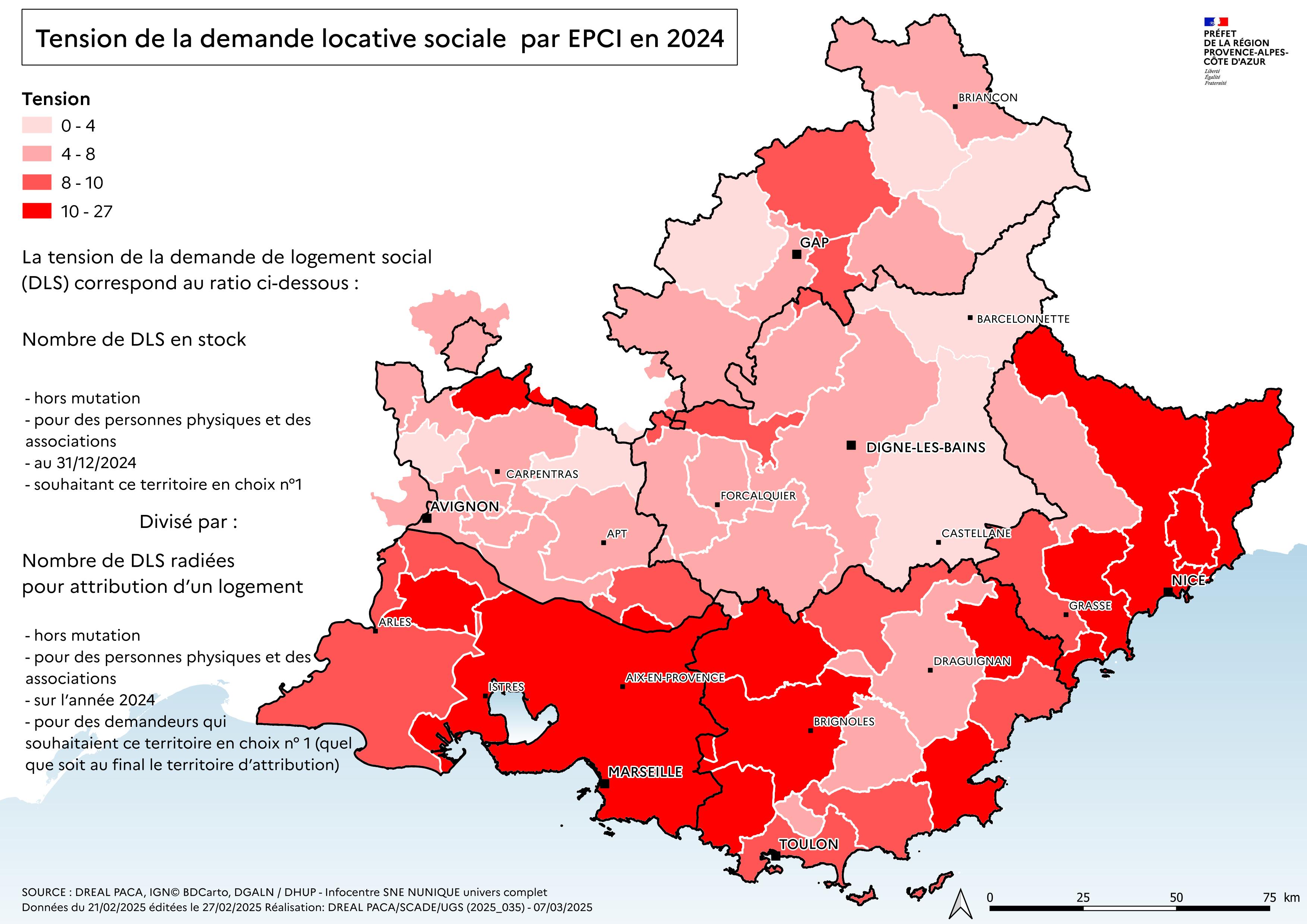 Tension de la demande locative sociale par EPCI en 2024