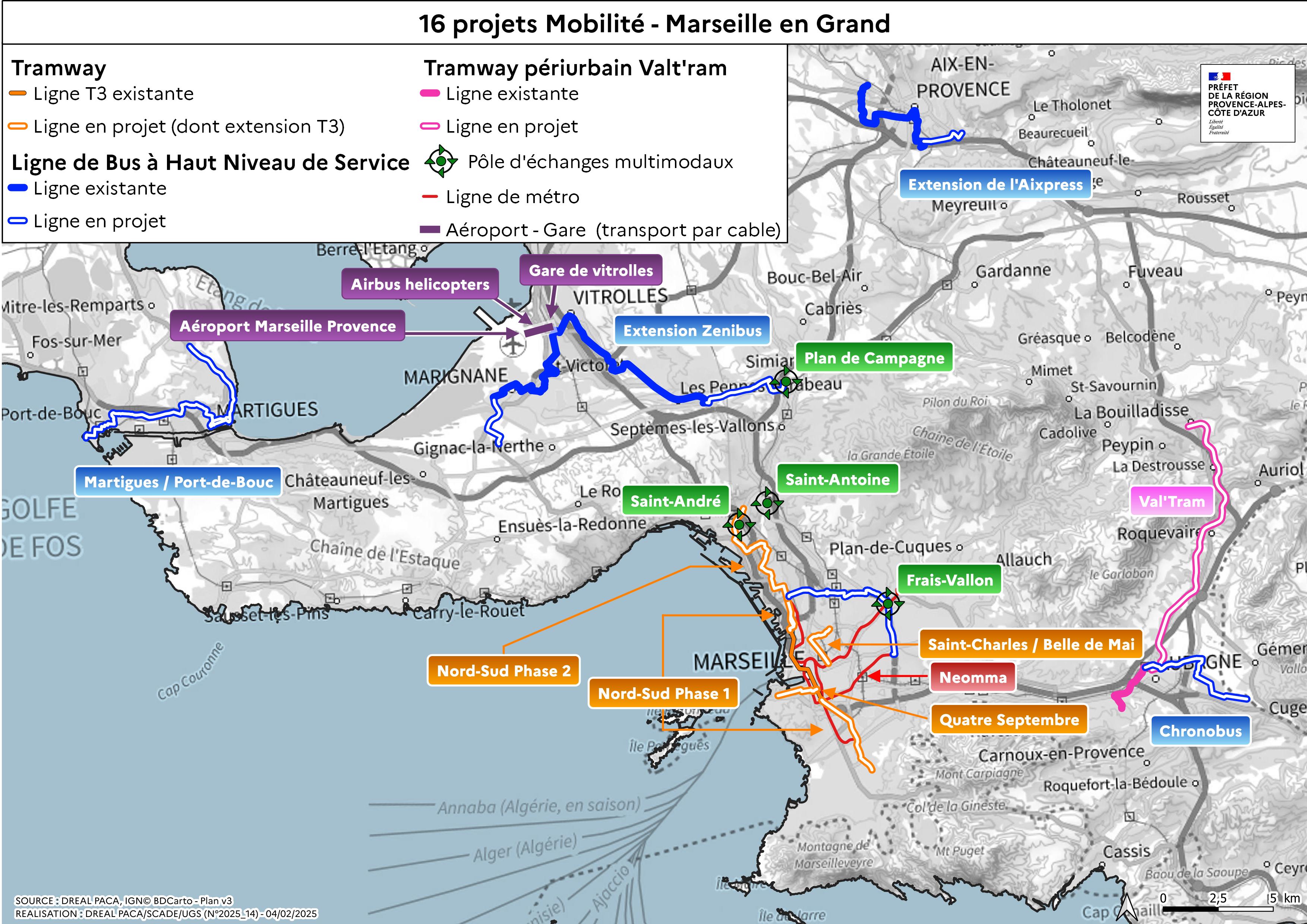 Tracé des 16 projets. 