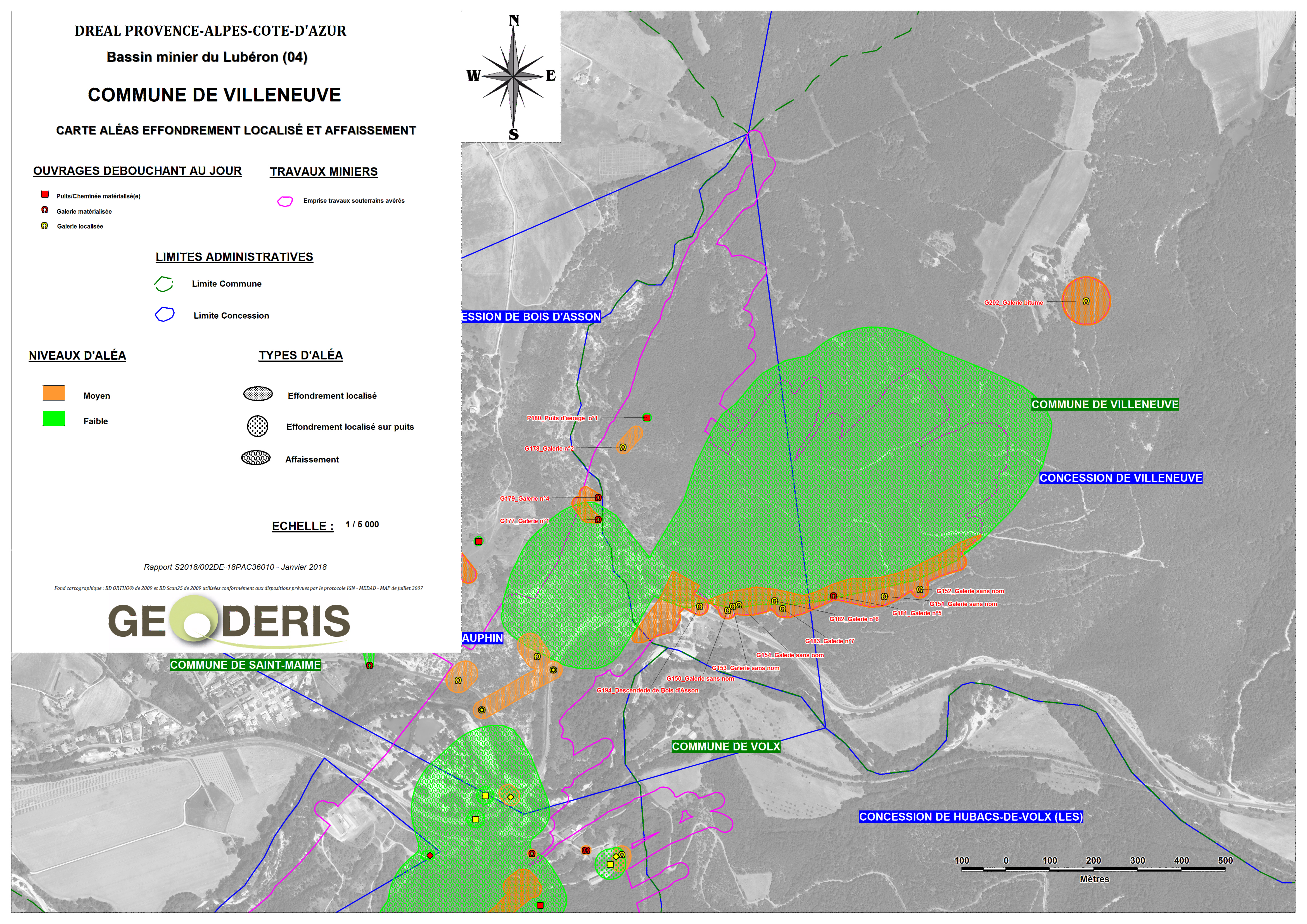 Carte d'aléa Effondrement localisé et affaissement