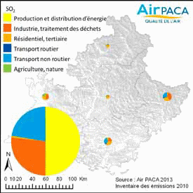 Répartition sectorielle des émissions de SO2 en 2010 (source : Air PACA)