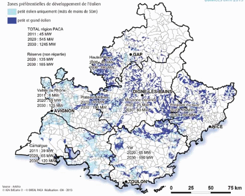 Schéma régional éolien : zones préférentielles et objectifs de développement Données avril 2013