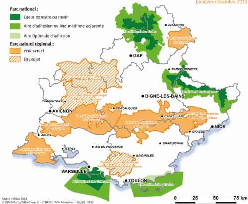 Parcs Nationaux (PN) et Parcs Naturels Régionaux (PNR) dont projets Données décembre 2013 - Parc des Baronnies provençales classé en 2015