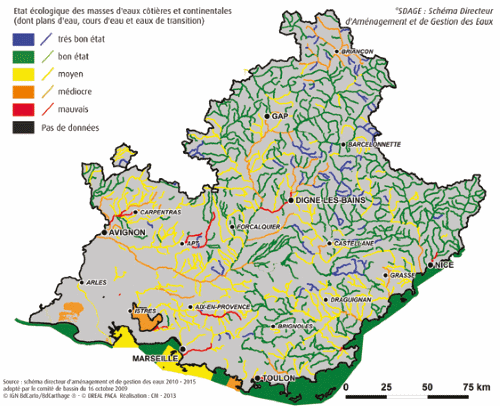 Etat écologique des masses d’eau continentales et côtières Données issues du SDAGE 2010-2015