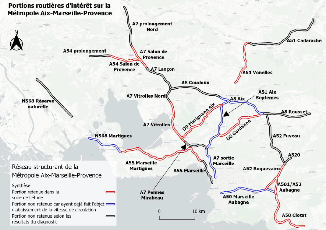 Réseaux structurants de la métropole Aix-Marseille-Provence, vitesse sur autoroutes. 